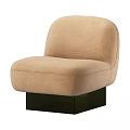 Beige Single Sofa With Soft Velvet Upholstery And Modern Black Base Design
