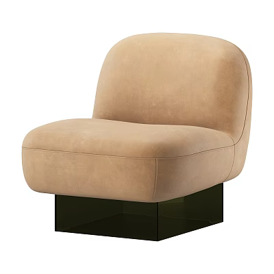 Beige Single Sofa With Soft Velvet Upholstery And Modern Black Base Design 3d model