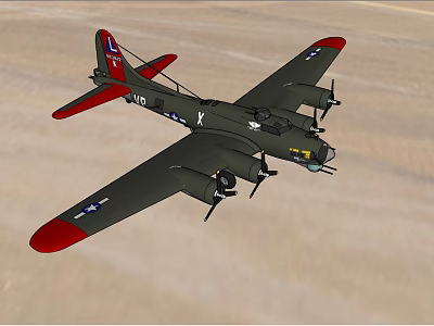 Vintage Military Fighter Jet With Green Fuselage Red Tail Tips And Star Emblems In Flight 3d model