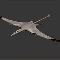 Flying Pterosaur With Extended Wings Long Beak And Blue Tip Tail Soaring Through Sky