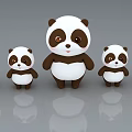 Cute Black And White Panda Dolls Set With Different Sizes And Smiling Faces 3d model