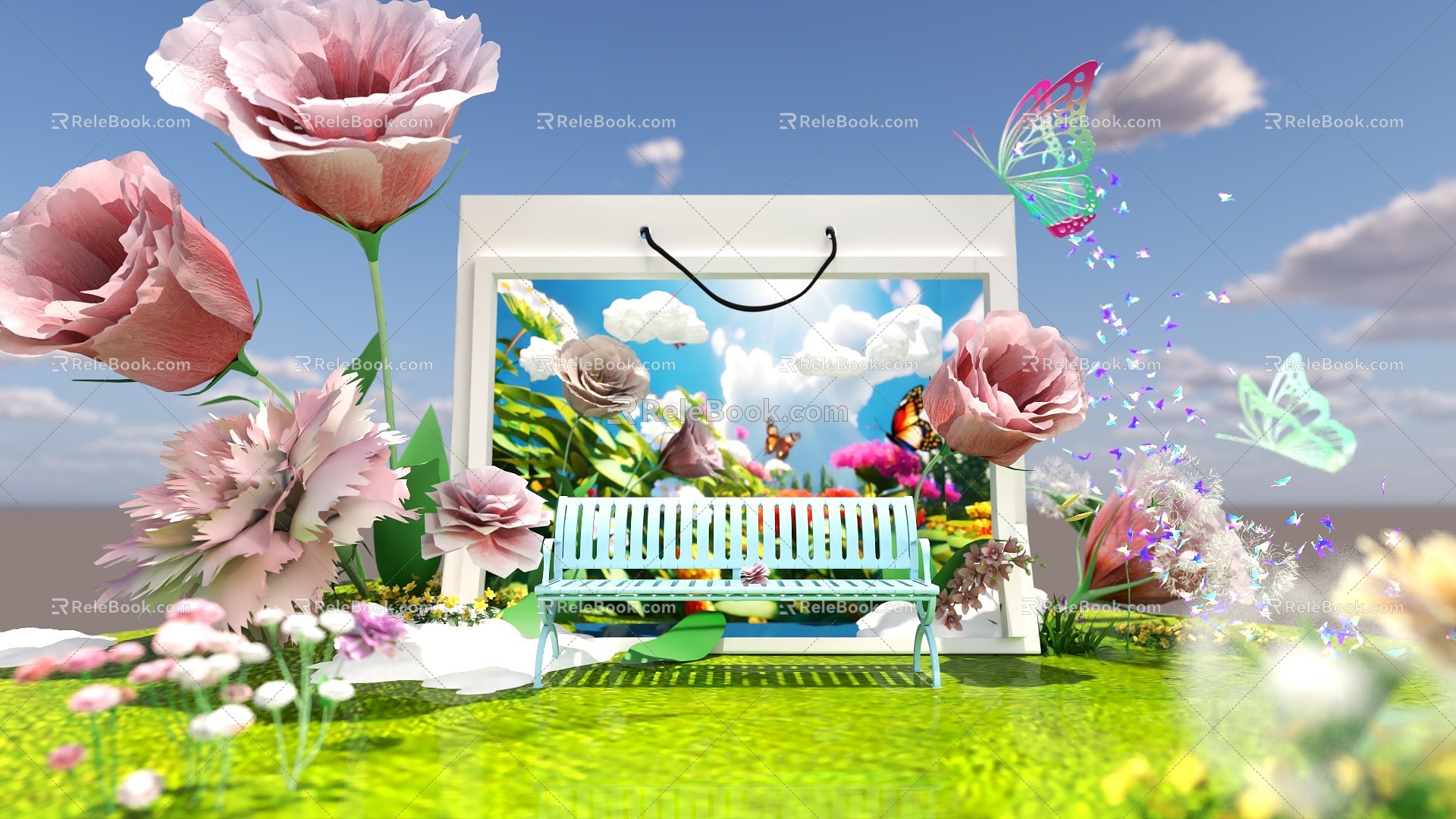 Spring outing in spring, flowers, butterflies, beautiful Chen 3d model