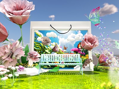 Spring outing in spring, flowers, butterflies, beautiful Chen 3d model