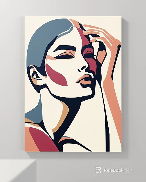 Abstract Painting Of Female Face With Vibrant Colors And Geometric Lines 3d model 
