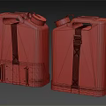 Old Green Jerry Cans Pair With Metal Straps And Solid Base 3d model