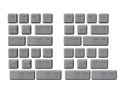 Gray Switch Panels with Various Styles for Home Electrical Applications 3d model