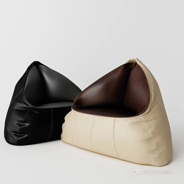 Comfortable Black And Beige Leather Bean Bag Chair With Modern Design 3d model 