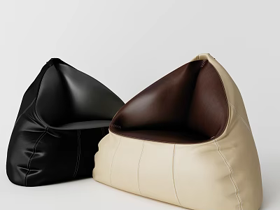 Comfortable Black And Beige Leather Bean Bag Chair With Modern Design 3d model