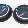 Two Vehicle Dashboard Gauges With Red Pointers Blue Backlight And Black Bezels 3d model