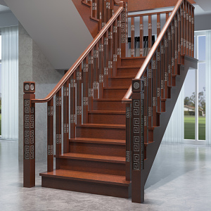 New Chinese Stair Solid Wood Stair Railing 3d model