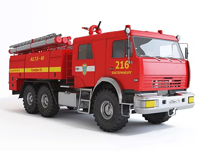 Red Functional Fire Truck 216 Fire Department With Ladder Yellow Stripes 3d model