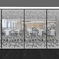 Contemporary Public Office Space Design With Glass Partitions Ceiling Lighting And Patterned Carpet