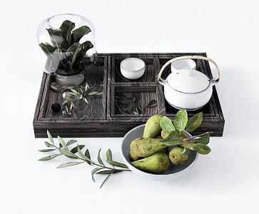 modern tea set saucer tea tray teapot plant vase ornaments pear fruit 3d model