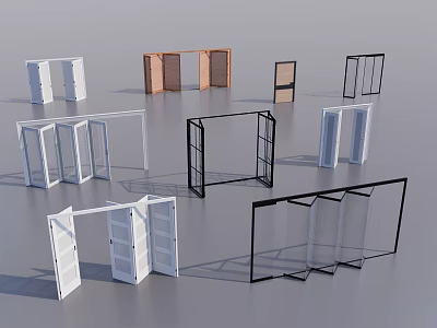 Various Folding Doors With Different Styles Colors Wooden And Frame Structures Design 3d model