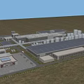 Modern Large Scale Industrial Factory With Multiple Buildings Near Coastal Grassland