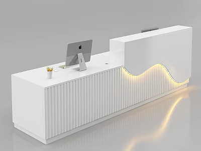 Modern White Reception Desk With Wavy LED Lighting Computer And Pen Holder 3d model