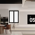 Modern Dining Living Room Interior With Wooden Table Comfortable Chairs And Large Window