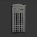 Industrial Outdoor Cooling Unit With Gray Metal Casing Top Fan Grille And Side Vents