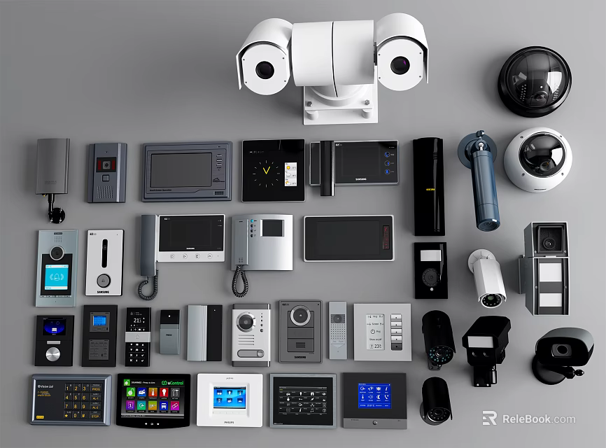 Projection Monitoring Security Equipment With Cameras Control Panels And Sensors 3d model 