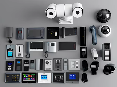 Projection Monitoring Security Equipment With Cameras Control Panels And Sensors 3d model