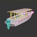 White Modern Boat With Canopy Open Deck And Blue Outboard Motor 3d model