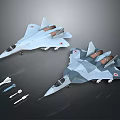 Detailed Military Aerospace Fighter Jet Models With Detachable Components And Geometric Patterns