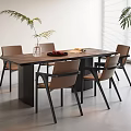 Modern Minimalist Dining Table Set With Wooden Top Black Legs And Light Brown Chairs