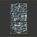 Urban City Building Model with Various Architectural Styles and Green Spaces Layout