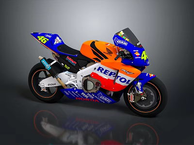 Repsol Honda Racing Motorcycle With Blue Orange Livery And Number 46 3d model