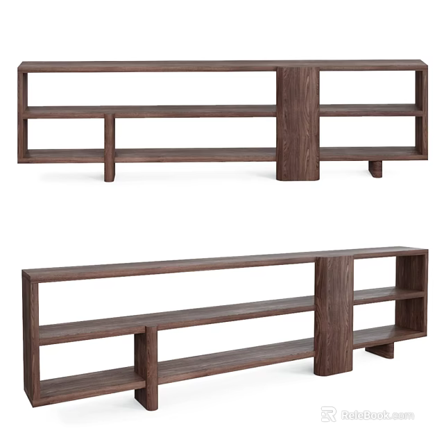 Wooden Dining Table With Modern Shelf Structure And Walnut Wood Design 3d model 