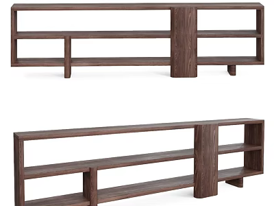 Wooden Dining Table With Modern Shelf Structure And Walnut Wood Design 3d model