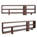 Wooden Dining Table With Modern Shelf Structure And Walnut Wood Design