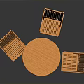 Orange Outdoor Furniture Set With Round Wooden Table And Folding Chairs