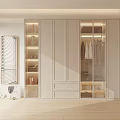 Modern Light Colored Wardrobe With Glass Doors Shelves Drawers And Hanging Storage Space