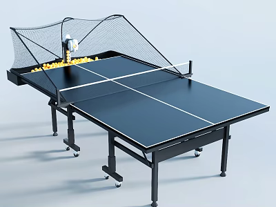 Black Table Tennis Table With Net Mobile Wheels And Ball Collector Design 3d model