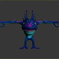 Blue And Purple Fantasy Monster Game Character With Large Eyes Open Mouth And Outstretched Arms