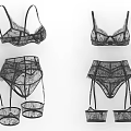 Black Lace Lingerie Set Featuring Bras And Garter Panties With Delicate Design Details