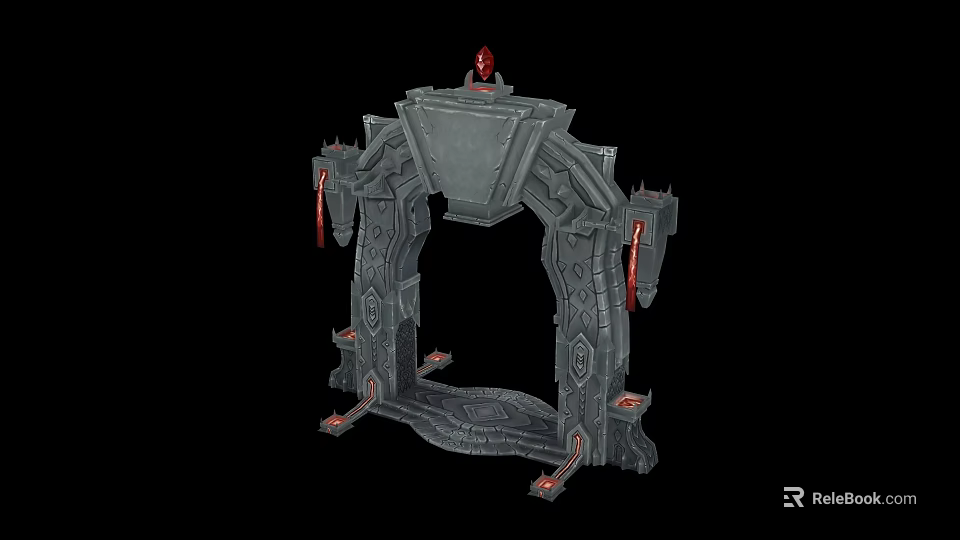 Ornate Building Facade With Gothic Inspired Carvings Red Decorative Elements And Symmetrical Design 3d model 