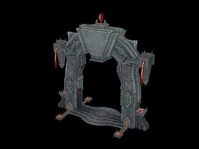 Ornate Building Facade With Gothic Inspired Carvings Red Decorative Elements And Symmetrical Design 3d model
