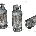 Three Old Rusty Gas Cylinders For Home Use In Different Positions 3d model