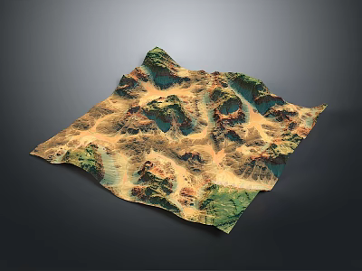 3D Terrain Model Showing Mountainous Landscape With Undulating Green Vegetation And Brown Soil 3d model