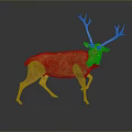 Golden Deer Model With Large Antlers Standing On Dark Background With Reflection