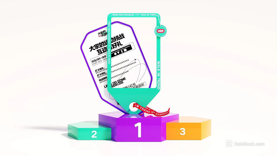 Eye Catching Photo Check In Spot Featuring Colorful Podium Steps And Lottery Ticket 3d model 