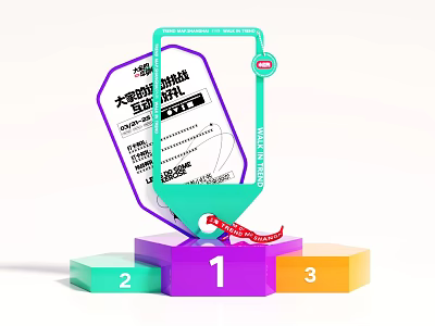 Eye Catching Photo Check In Spot Featuring Colorful Podium Steps And Lottery Ticket 3d model