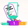 Eye Catching Photo Check In Spot Featuring Colorful Podium Steps And Lottery Ticket