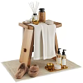 Bathroom Accessories Set With Wooden Stool Towels Slippers And Aromatherapy Bottles