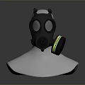 Military Black Gas Mask As Weapon Equipment With Colorful Stripe Filter Canister On Mannequin