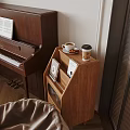 Cozy Dining Living Room With Wooden Cabinet Piano Coffee Cup Cookies And Photo Frames