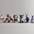 Various Plush Toys Including Cat Mouse Rabbit Owl Teddy Bear and Robot Designs