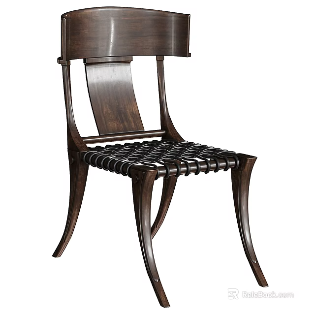 Classic Wooden Single Chair With Woven Seat Curved Legs And Elegant Backrest Design 3d model 